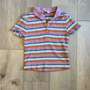 Size M Colorful Striped Collared Top